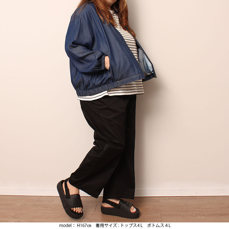 MB mint breeze セール品L〜5L 麻調ノーカラージップジャケット