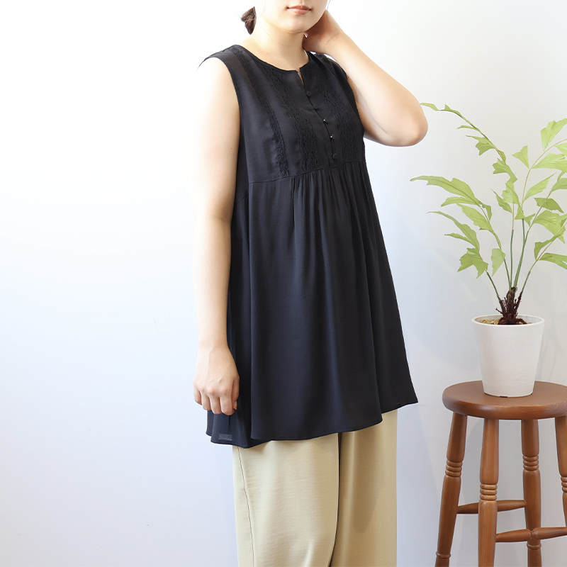 人気アイテム MB mint breeze L〜5L レース使い ノースリーブ チュニック トップス