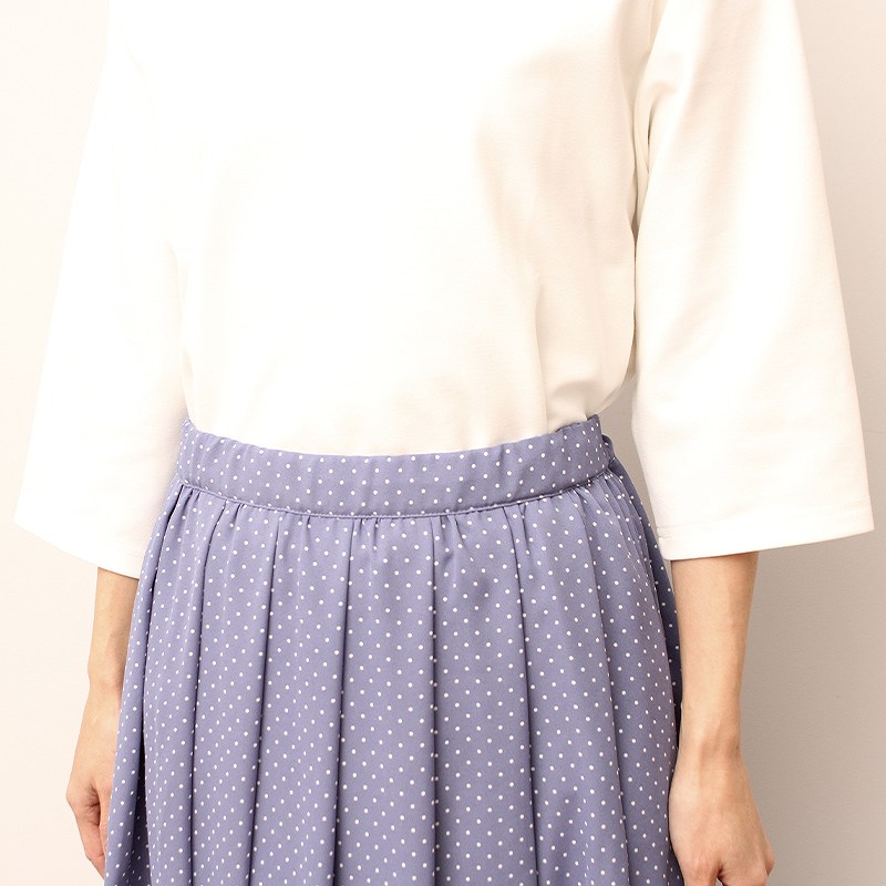 プリーツプリーズ 春夏 ドット 水玉 ロングスカート 水色 XL