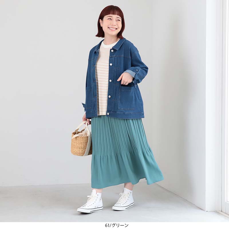 美品　プリーツプリーズ　プリーツ　ロングスカート　エンボス加工　ミントグリーン MB mint breeze（エムビーミントブリーズ） MB ミントブリーズ L〜5L