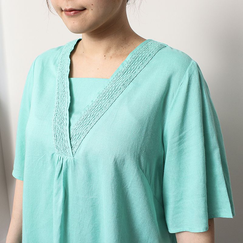 L〜5L 接触冷感 ストライプ きれいめ ブラウス 大きいサイズ レディース 夏物 半袖 5分袖fleur by mint breeze フルール バイ ミントブリーズ  wc20fa2507 MB mint breeze L〜5L 接触冷感 ストライプ きれいめ ブラウス