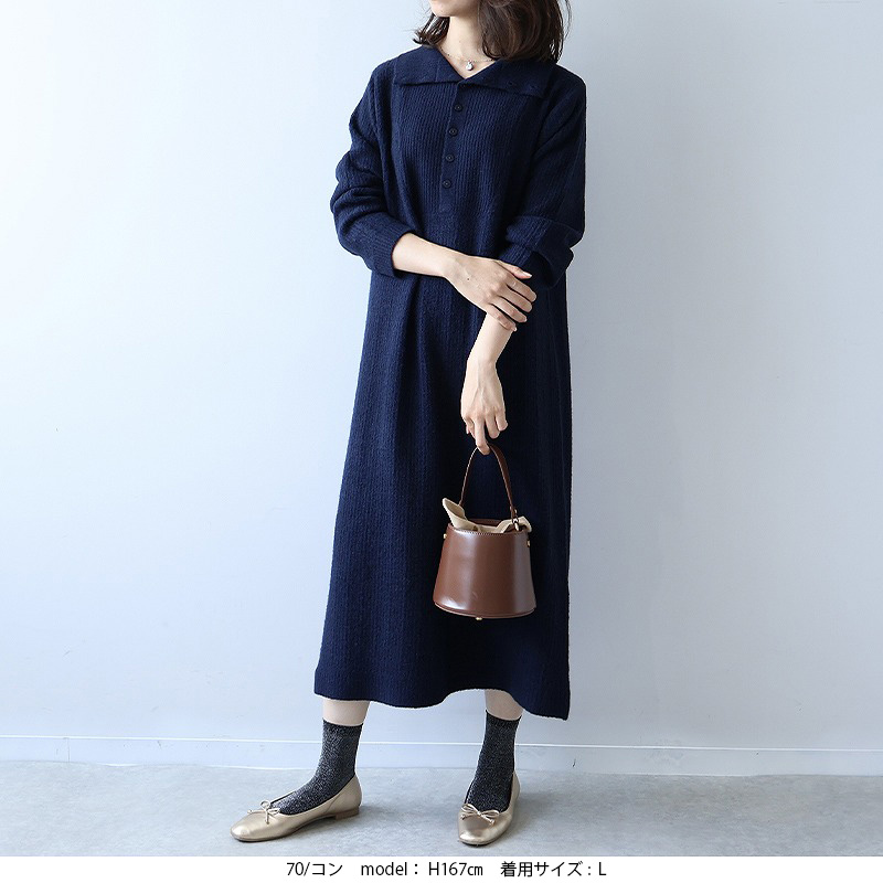 leswel L〜5L 襟付き ニットワンピース 大きいサイズ レディース 秋冬