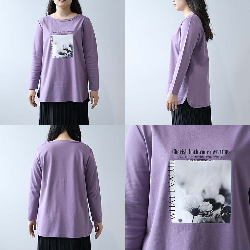 IDEASWAM 紫色 Lサイズ 長袖カットソー leswel L〜5L グラフィックTシャツ 長袖 カットソー 大きいサイズ