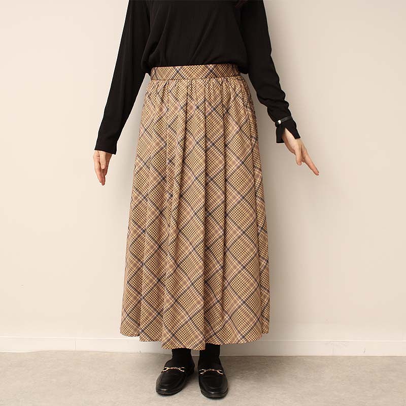 極美品✨プリーツプリーズ ロングスカート デニム調 ブラウン 茶色 ロゴタグ付 極美品✨プリーツプリーズ ロングスカート デニム調 ブラウン 茶色