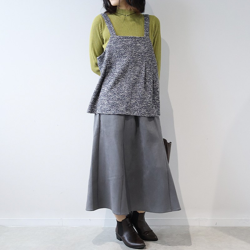 leswel L〜5L ニットスエード フレアスカート 大きいサイズ レディース