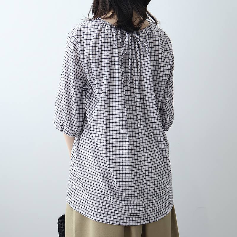 leswel L〜5L シャーリング ギンガム チェック柄 カットソー 大きい