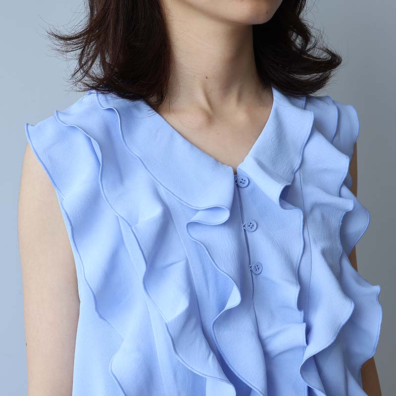★専用★　美品　ノーカラーフリルブラウス　ミント ☆専用☆ 美品 ノーカラーフリルブラウス ミント 【公式通販】