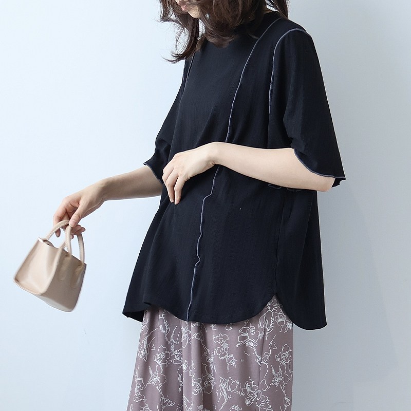 L〜5L ドルマンスリーブ ブラウス 大きいサイズ レディース 夏服 可愛いleswel レスウェル ミントブリーズ シアサッカー MB mint breeze L〜5L リブ配色 メロー Tシャツ カットソー