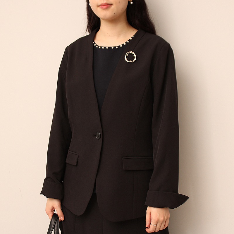 ノーカラージャケット ウォッシャブルオフィス 卒業式 入学式 母親 大きいサイズ レディース fleur ミントブリーズ　      返品交換不可 MB mint breeze ノーカラージャケット ウォッシャブルオフィス