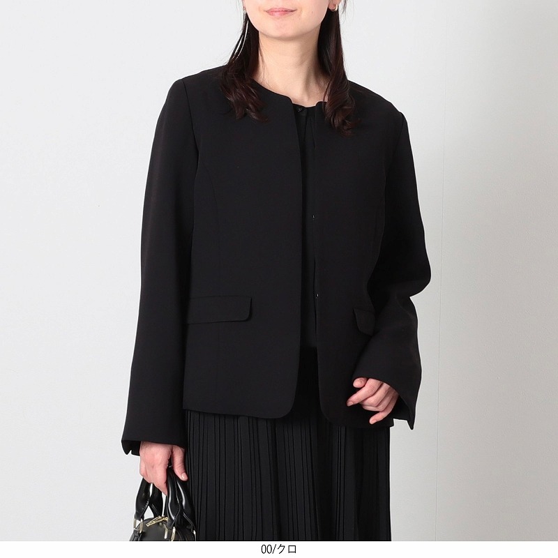 L〜6L ダブルクロス ノーカラージャケット 大きいサイズ レディース 春 通勤 フォーマル セレモニー fleur by mint breeze ミントブリーズ 爆買の画像
