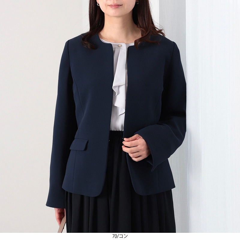 L〜6L ダブルクロス ノーカラージャケット 大きいサイズ レディース 春 通勤 フォーマル セレモニー fleur by mint breeze ミントブリーズ 爆買の画像