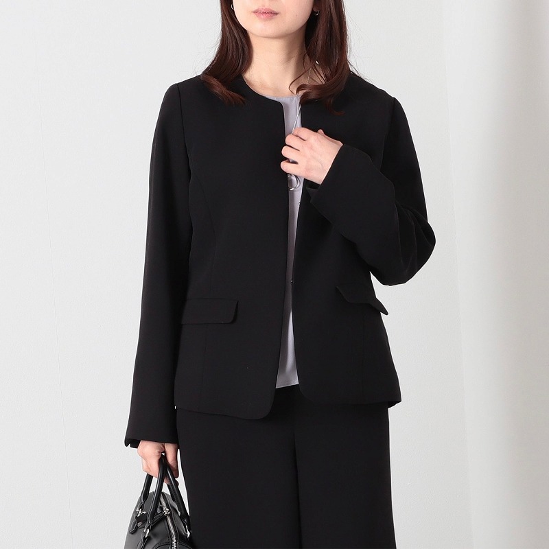 L〜6L ダブルクロス ノーカラージャケット 大きいサイズ レディース 春 通勤 フォーマル セレモニー fleur by mint breeze ミントブリーズ 爆買の画像