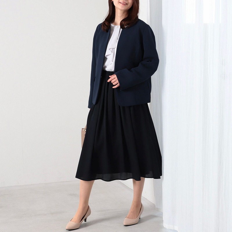 L〜6L ダブルクロス ノーカラージャケット 大きいサイズ レディース 春 通勤 フォーマル セレモニー fleur by mint breeze ミントブリーズ 爆買の画像