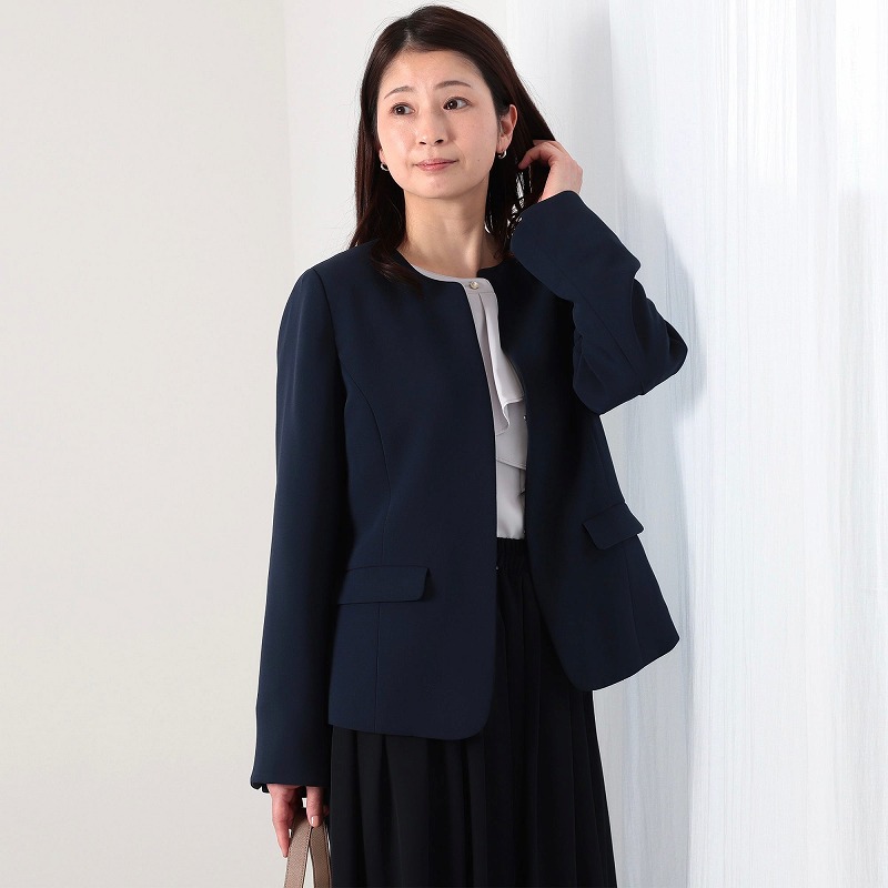 L〜6L ダブルクロス ノーカラージャケット 大きいサイズ レディース 春 通勤 フォーマル セレモニー fleur by mint breeze ミントブリーズ 爆買の画像