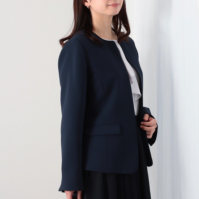 L〜6L ダブルクロス ノーカラージャケット 大きいサイズ レディース 春 通勤 フォーマル セレモニー fleur by mint breeze ミントブリーズ 爆買の画像