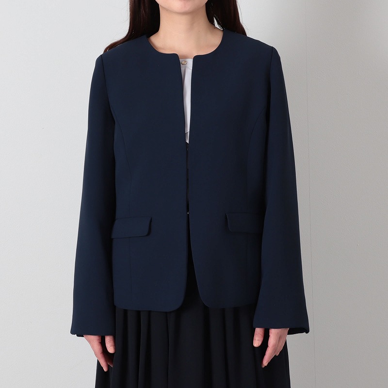 L〜6L ダブルクロス ノーカラージャケット 大きいサイズ レディース 春 通勤 フォーマル セレモニー fleur by mint breeze ミントブリーズ 爆買の画像