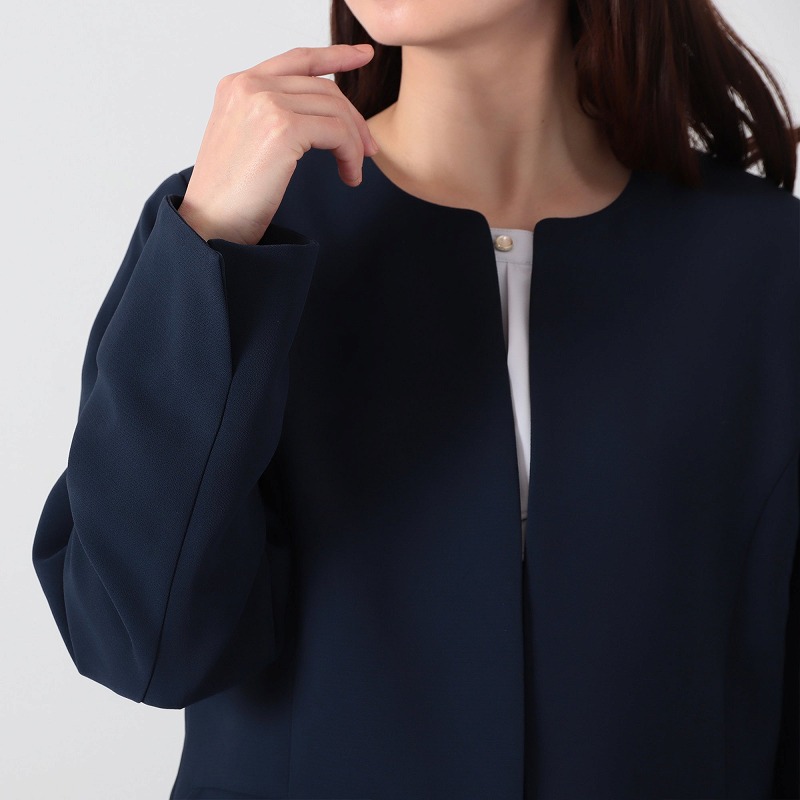 L〜6L ダブルクロス ノーカラージャケット 大きいサイズ レディース 春 通勤 フォーマル セレモニー fleur by mint breeze ミントブリーズ 爆買の画像