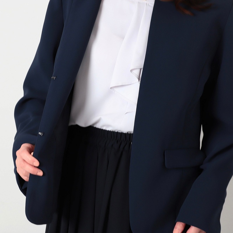 L〜6L ダブルクロス ノーカラージャケット 大きいサイズ レディース 春 通勤 フォーマル セレモニー fleur by mint breeze ミントブリーズ 爆買の画像