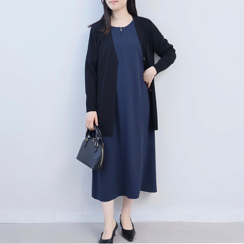 L〜5L フロントジップ Aライン ワンピース きれいめ 大きいサイズ レディース fleur by mint breeze フルール バイ ミントブリーズ爆買の画像