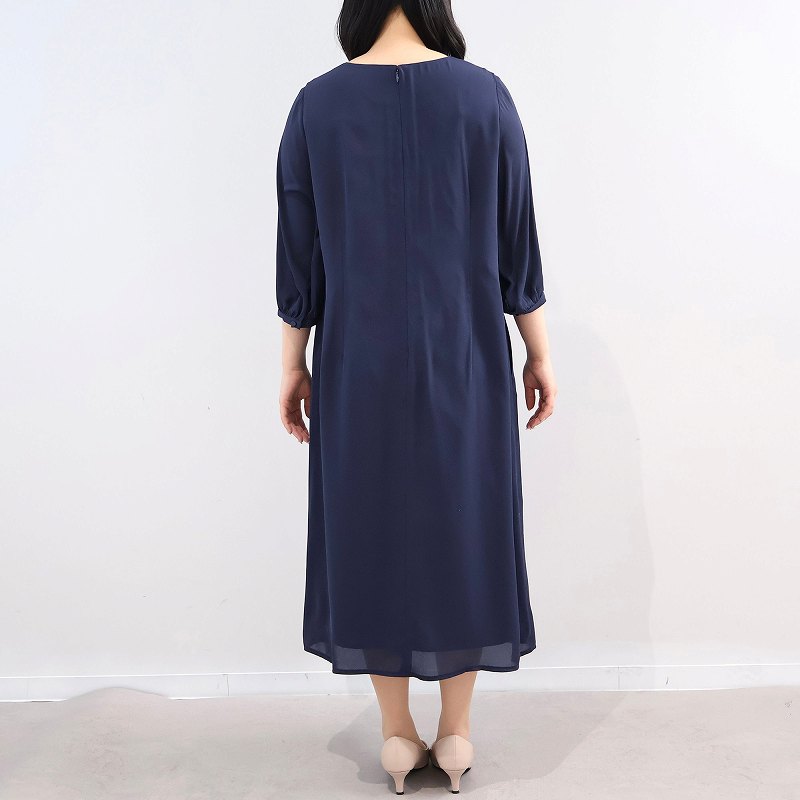 L〜5L 7分袖 ジョーゼット ワンピース 大きいサイズ レディースfleur by mint breeze フルール バイ ミントブリーズ オールシーズンの画像