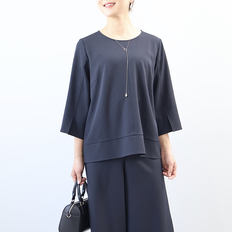 L〜5L ビスチェ風 ジャガード 切替 ブラウス 春夏 きれいめ 8分袖 大きいサイズ レディース  fleur by mintbreeze ミントブリーズ  wc20fa2505 MB mint breeze L〜5L 接触冷感 ストライプ きれいめ ブラウス