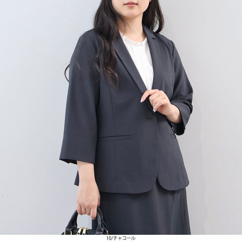 L〜6L 接触冷感 ストレッチ リネンライク テーラードジャケット 大きいサイズ レディース 春夏 7分袖fleur ミントブリーズの画像