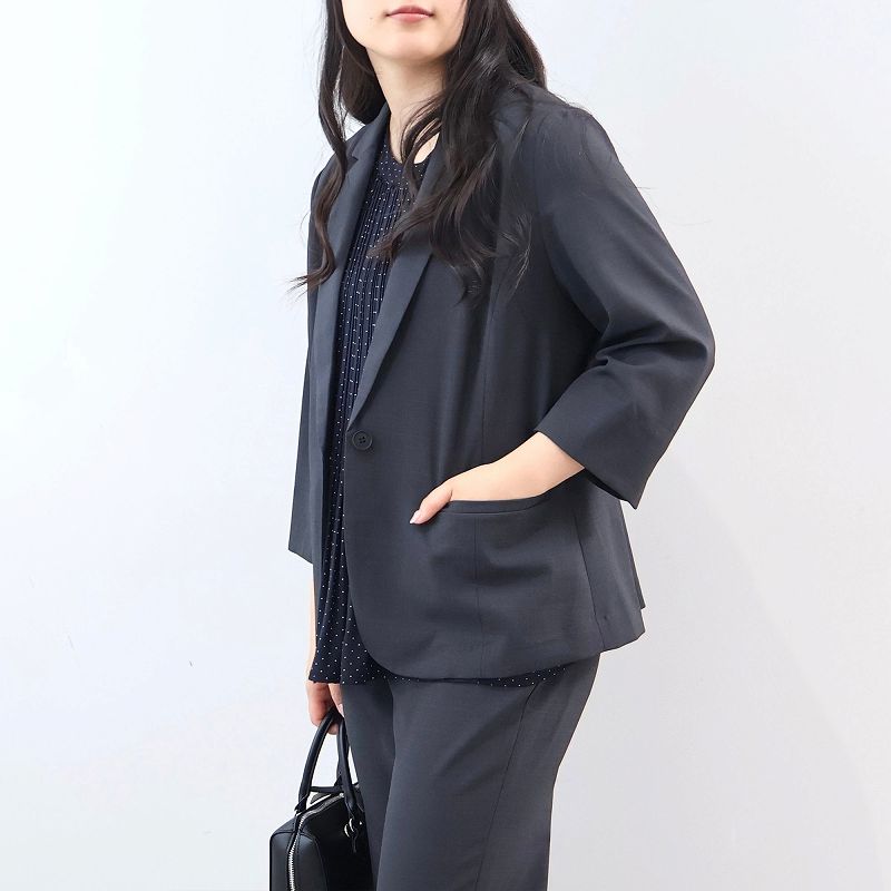 L〜6L 接触冷感 ストレッチ リネンライク テーラードジャケット 大きいサイズ レディース 春夏 7分袖fleur ミントブリーズの画像