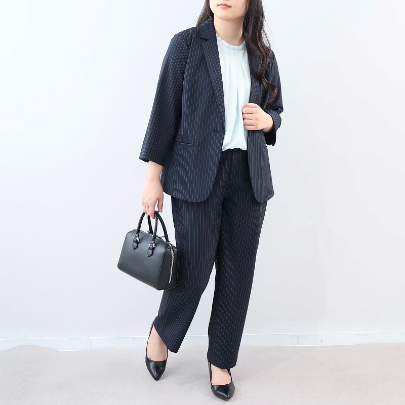 L〜6L 接触冷感 ストレッチ リネンライク テーラードジャケット 大きいサイズ レディース 春夏 7分袖fleur ミントブリーズの画像