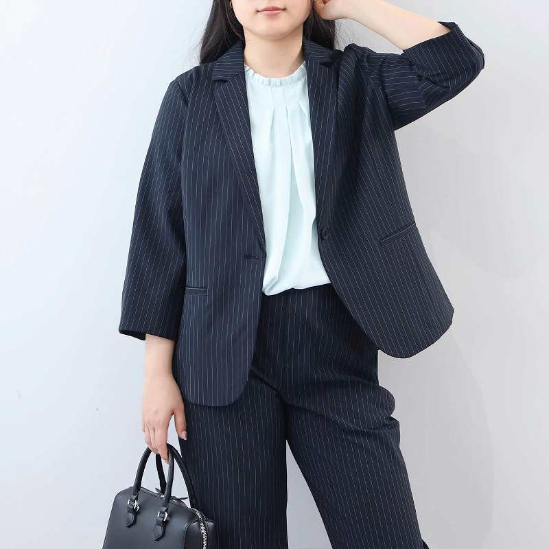 L〜6L 接触冷感 ストレッチ リネンライク テーラードジャケット 大きいサイズ レディース 春夏 7分袖fleur ミントブリーズの画像