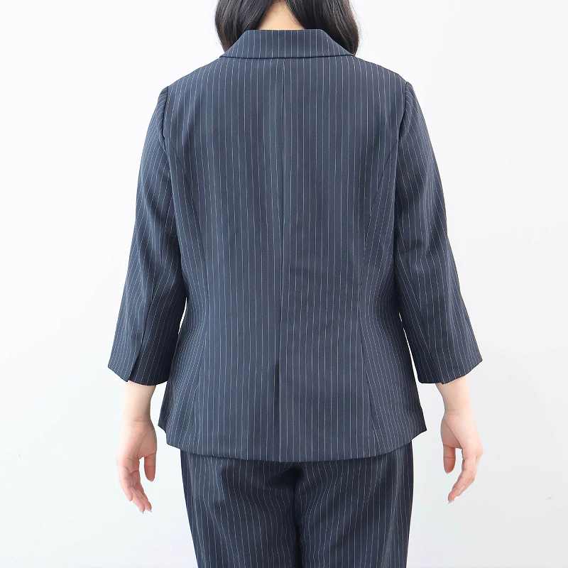 L〜6L 接触冷感 ストレッチ リネンライク テーラードジャケット 大きいサイズ レディース 春夏 7分袖fleur ミントブリーズの画像