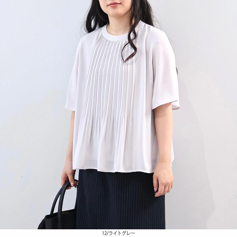 L〜6L 接触冷感 抗菌 消臭 さらさらジョーゼットプリーツ ブラウス 大きいサイズ レディース 夏春fleur by mint breezeミントブリーズの画像