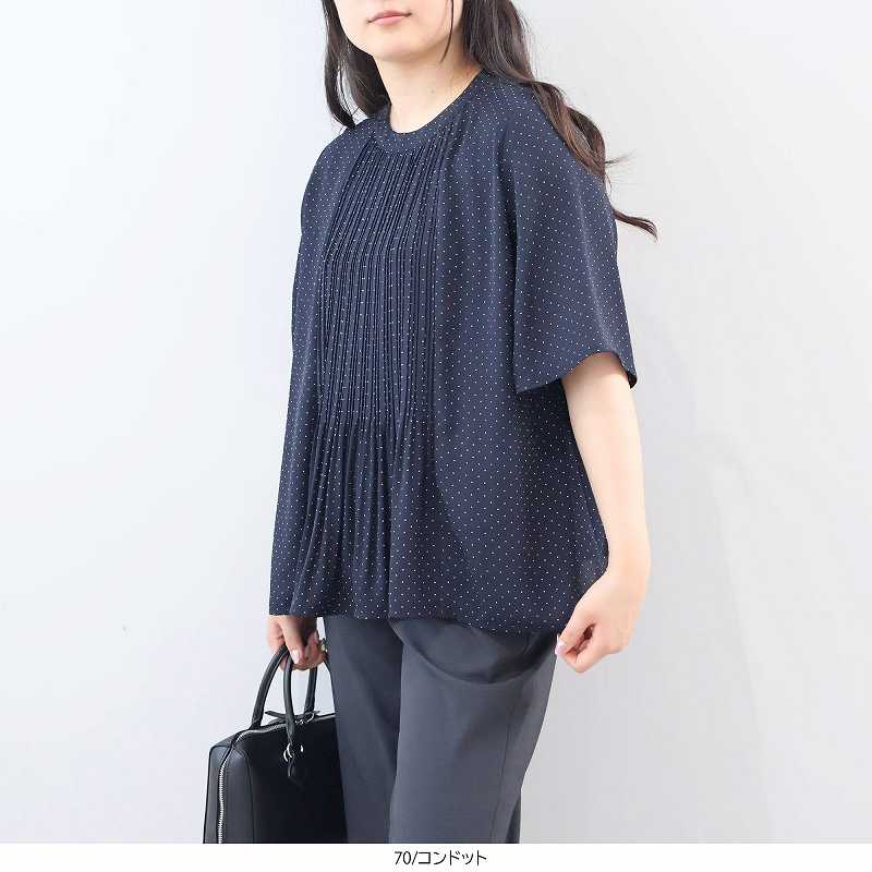 L〜6L 接触冷感 抗菌 消臭 さらさらジョーゼットプリーツ ブラウス 大きいサイズ レディース 夏春fleur by mint breezeミントブリーズの画像