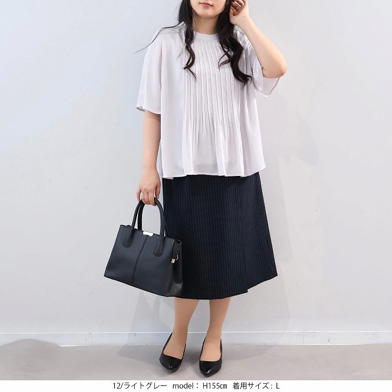 L〜6L 接触冷感 抗菌 消臭 さらさらジョーゼットプリーツ ブラウス 大きいサイズ レディース 夏春fleur by mint breezeミントブリーズの画像