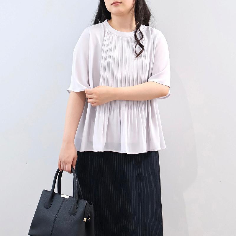 L〜6L 接触冷感 抗菌 消臭 さらさらジョーゼットプリーツ ブラウス 大きいサイズ レディース 夏春fleur by mint breezeミントブリーズの画像