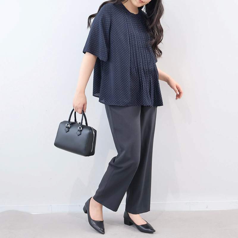 L〜6L 接触冷感 抗菌 消臭 さらさらジョーゼットプリーツ ブラウス 大きいサイズ レディース 夏春fleur by mint breezeミントブリーズの画像