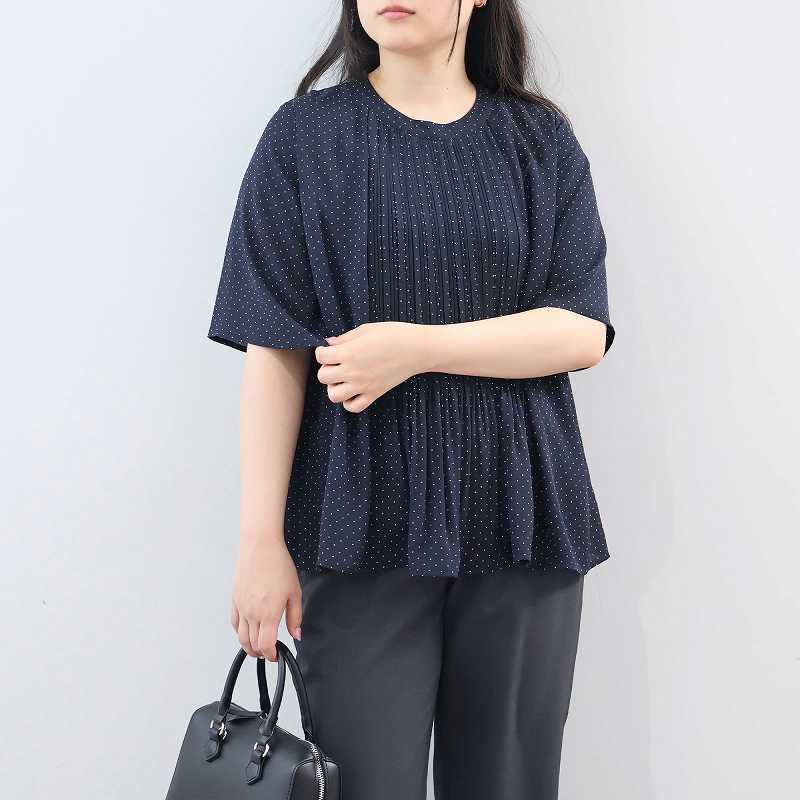 L〜6L 接触冷感 抗菌 消臭 さらさらジョーゼットプリーツ ブラウス 大きいサイズ レディース 夏春fleur by mint breezeミントブリーズの画像