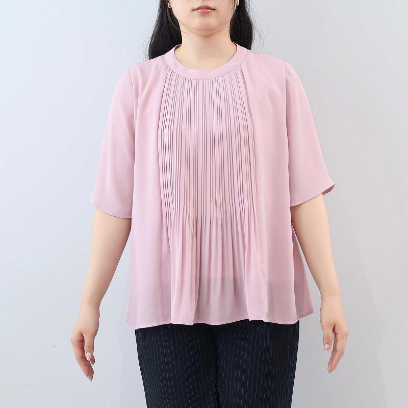 L〜6L 接触冷感 抗菌 消臭 さらさらジョーゼットプリーツ ブラウス 大きいサイズ レディース 夏春fleur by mint breezeミントブリーズの画像