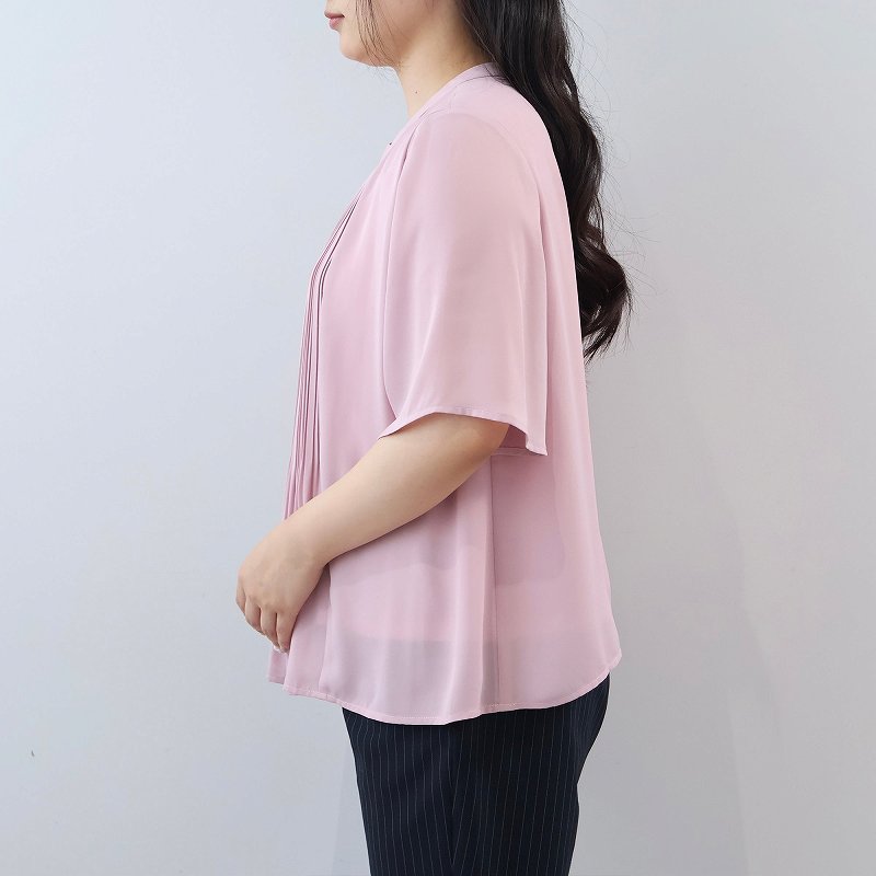 L〜6L 接触冷感 抗菌 消臭 さらさらジョーゼットプリーツ ブラウス 大きいサイズ レディース 夏春fleur by mint breezeミントブリーズの画像