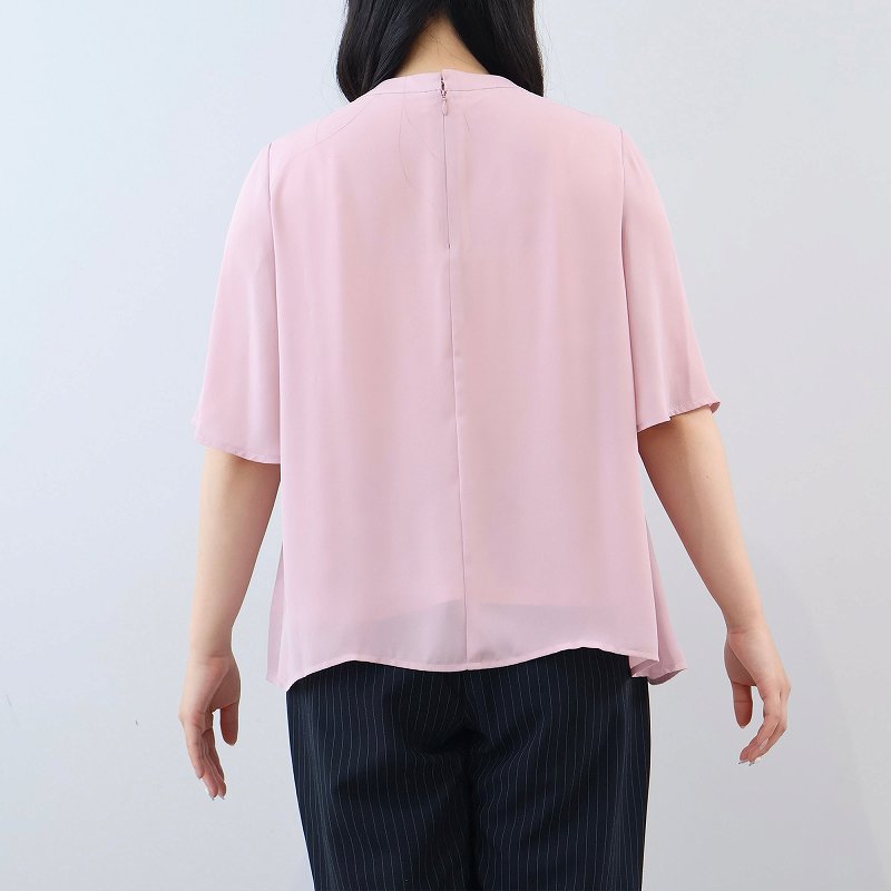 L〜6L 接触冷感 抗菌 消臭 さらさらジョーゼットプリーツ ブラウス 大きいサイズ レディース 夏春fleur by mint breezeミントブリーズの画像