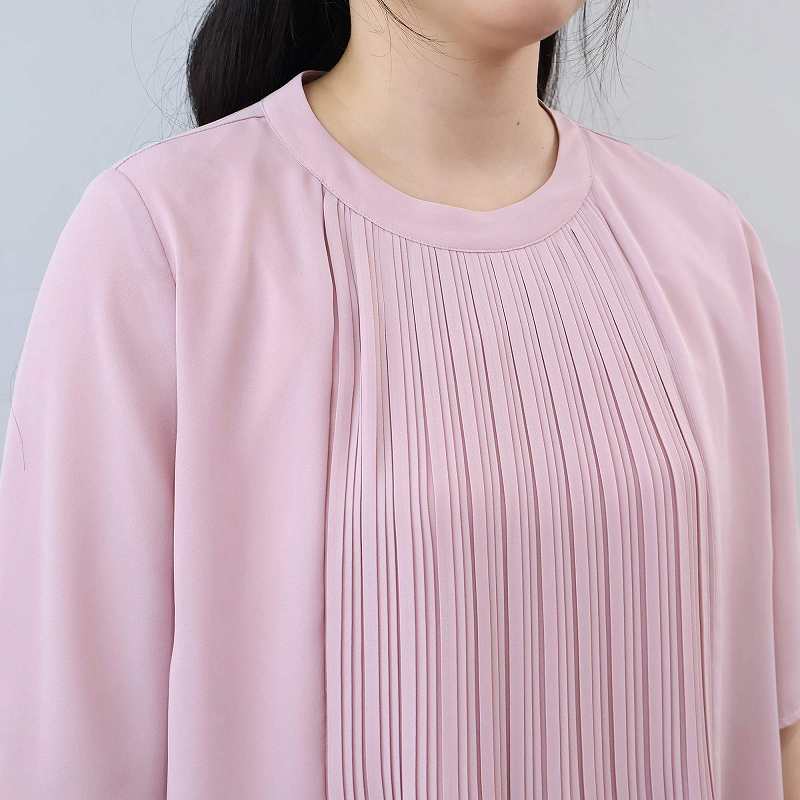 L〜6L 接触冷感 抗菌 消臭 さらさらジョーゼットプリーツ ブラウス 大きいサイズ レディース 夏春fleur by mint breezeミントブリーズの画像