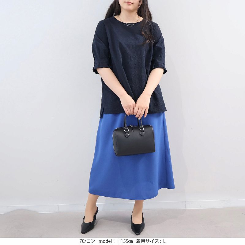 新品 MIST 8月 プリーツプリーズ ライトブルー トップス 半袖 入手困難 fleur by mint breeze（フルールバイミントブリーズ） L〜5L 吸水速乾