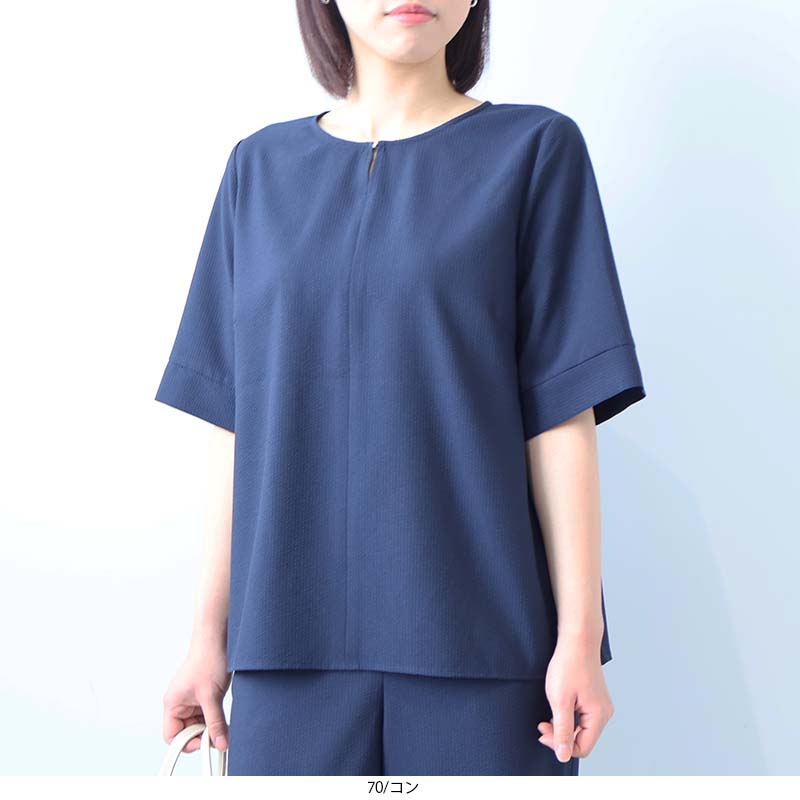 L〜5L 吸水速乾 さらさら サッカーバックフレアブラウス 大きいサイズ レディース 夏物 半袖 MBmint breeze フルール バイ ミントブリーズwc20fa2507 MB mint breeze L〜5L 吸水速乾 さらさら サッカーバックフレア