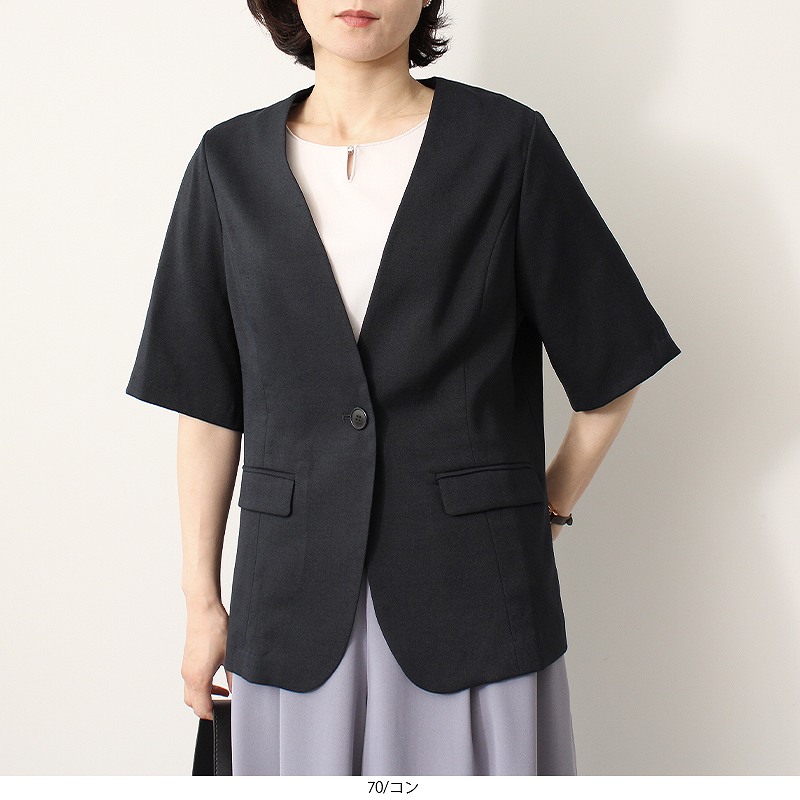 ★送料込◆3色 ノーカラー 半袖 リネン ジャケット mm-eh-094-7.jpg