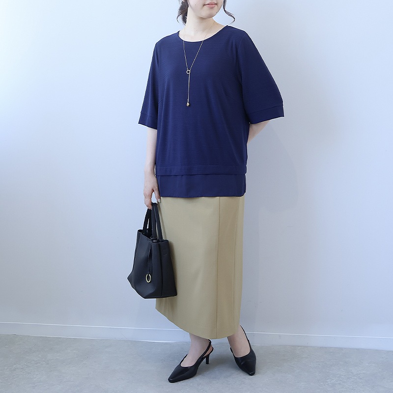 L〜5L 接触冷感 裾切替え カットソー 大きいサイズ レディース 夏物 ひんやり 涼しいボーダーmint breeze フルール バイ ミントブリーズ wc20fa2507 MB mint breeze L〜5L 接触冷感 裾切替え カットソー 大きい