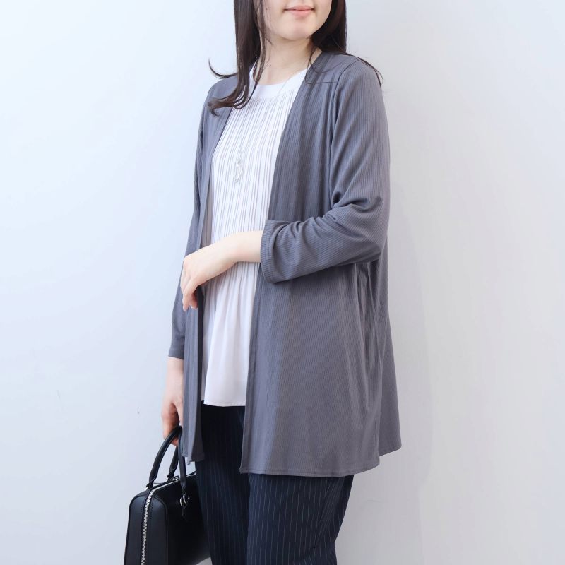 L〜6L UVカット 接触冷感 テレコトッパー ロングカーディガン 大きいサイズ レディース 春夏 8分袖 fleurbymint breeze フルール バイ ミントブリーズの画像