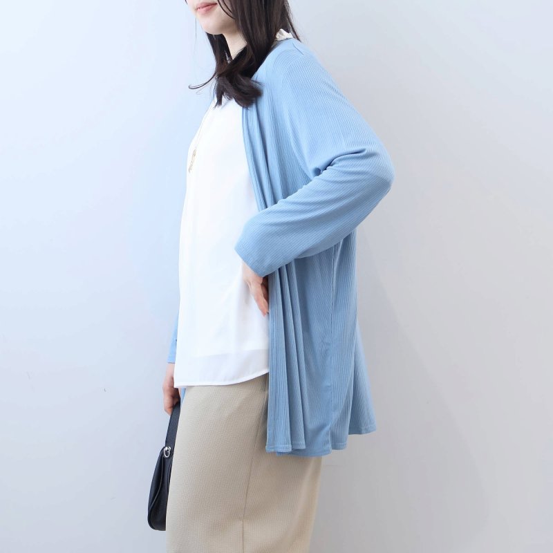 L〜6L UVカット 接触冷感 テレコトッパー ロングカーディガン 大きいサイズ レディース 春夏 8分袖 fleurbymint breeze フルール バイ ミントブリーズの画像