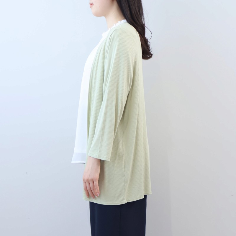 L〜6L UVカット 接触冷感 テレコトッパー ロングカーディガン 大きいサイズ レディース 春夏 8分袖 fleurbymint breeze フルール バイ ミントブリーズの画像