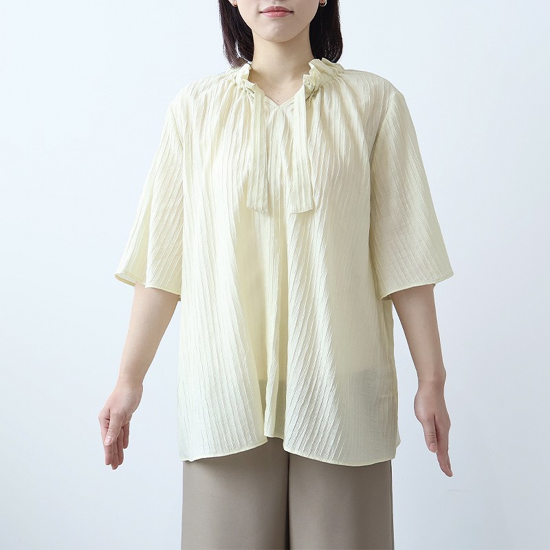 L〜5L ドビーストライプ フリルカラー ブラウス 大きいサイズ レディース 夏物 半袖fleur by mint breeze フルール バイ ミントブリーズ返品交換不可 MB mint breeze L〜5L ドビーストライプ フリルカラー ブラウス
