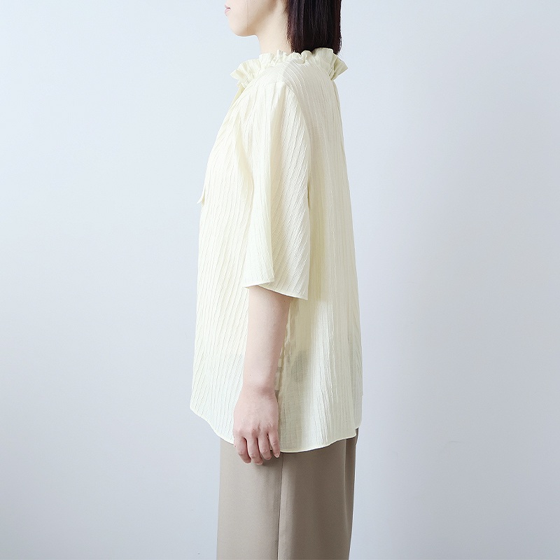 L〜5L ドビーストライプ フリルカラー ブラウス 大きいサイズ レディース 夏物 半袖fleur by mint breeze フルール バイ ミントブリーズ返品交換不可 MB mint breeze L〜5L ドビーストライプ フリルカラー ブラウス