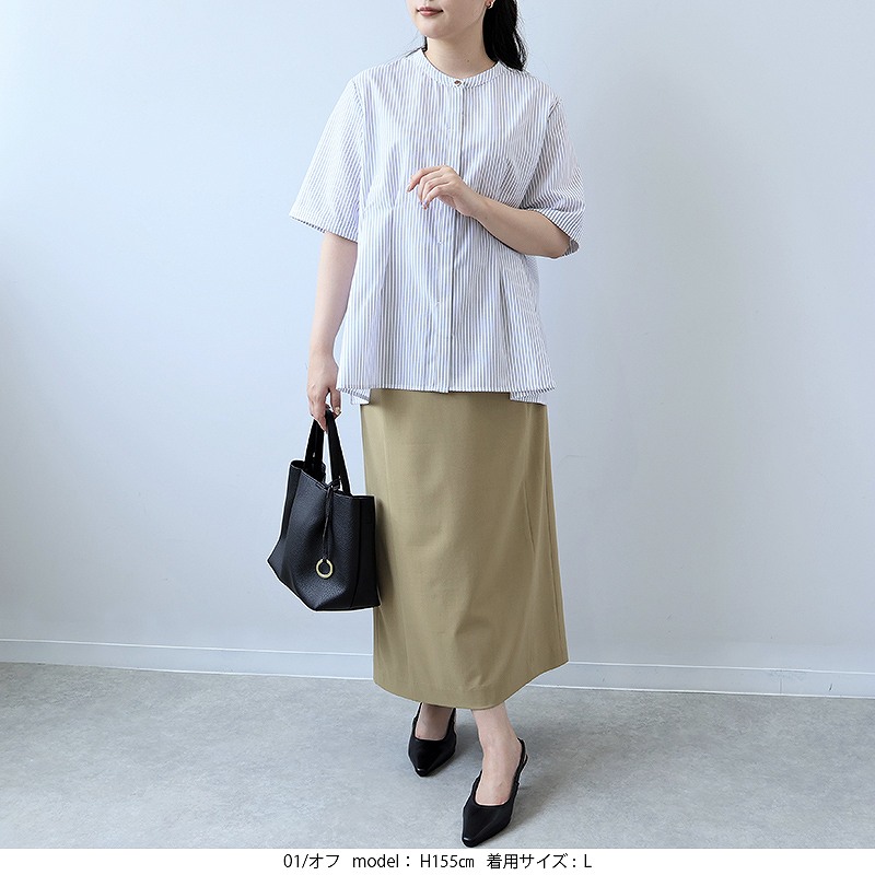 L〜5L 接触冷感 ストライプ きれいめ ブラウス 大きいサイズ レディース 夏物 半袖 5分袖fleur by mint breeze フルール バイ ミントブリーズ  wc20fa2507 MB mint breeze L〜5L 接触冷感 ストライプ きれいめ ブラウス